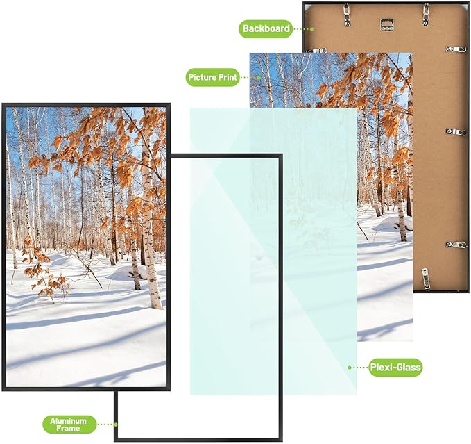 Golden State Art, 14x24 Aluminum Picture Frame, Black Metal Thin Poster Frames for 14 x 24 inch Photo, Acrylic Front, Wall Hook for Horizontal or Vertical Display, 3 Pack