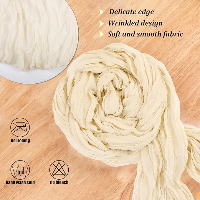 Beige Cheesecloth Table Runner 13.3FT Boho Gauze Table Runner Wedding Dining Table Decorations for Holiday Birthday Party Baby Shower Event Decorations Summer Garden Farmhouse