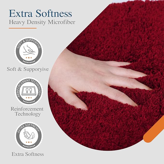 Walensee Large Bathroom Rug (24 x 40, Red) Extra Soft and Absorbent Shaggy Bath Mat Machine Washable Microfiber Non Slip Luxury Floor Mat