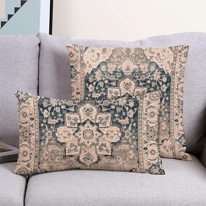 Boho Throw Pillow Covers 12x20 inch Set of 2,Boho Vintage Carpet Pattern Antique Ethnic Decor Double Sided Pattern Cushion Cover Soft Pillow Case Living Sofa Room Bed Square Pillow Cover