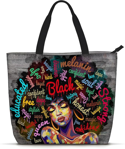 African American Black Women Tote Bag Black Girl Magic Shoulder Handbag For Work Travel Beach Shopping