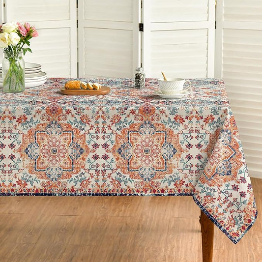 Horaldaily Boho Bohemia Style Tablecloth 60x60 Inch Square, Vintage Country Rustic Farmhouse Magical Orange Washable Seasonal Table Cover for Party Picnic Dinner Decor