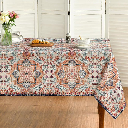 Horaldaily Boho Bohemia Style Tablecloth 60x120 Inch Rectangular, Vintage Country Rustic Farmhouse Magical Fall Orange Washable Seasonal Table Cover for Party Picnic Dinner Decor