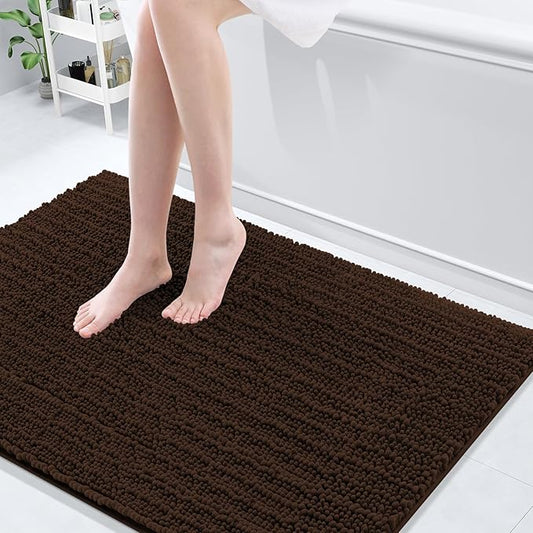 Arotive Luxury Chenille Bathroom Rug Mat, Extra Soft Thick Absorbent Shaggy Bath Rugs, Non-Slip Machine Wash Dry, Plush Bath Mats for Bathroom, Shower and Tub, 47x32, Brown
