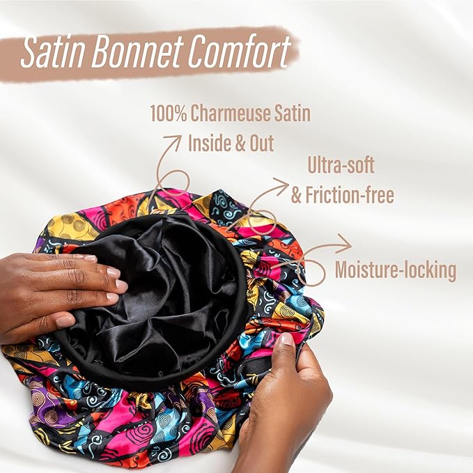 Satin Bonnet Adjustable Sleeping Silk Bonnet Black Women Men Double Layer Satin Silk Sleep Cap Hair Wrap Large Curly Hair