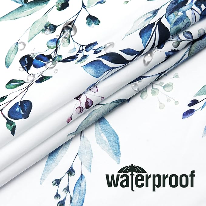 Gibelle Extra Long Shower Curtain 72 x 84, Blue Floral Shower Curtain for Bathroom, Watercolor Plant Eucalyptus Leaves Fabric Shower Curtain Set with Hooks