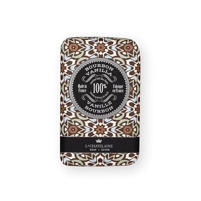 La Chatelaine Luxury Bar Soap Trio Gift Set Tin | Made in France | Natural and Organic | Shea Butter Formula | 3 x 8.8 oz / 250g - Gray Mosaic Soap Trio (Moroccan Mint, Vetiver Cedar, Bourbon Vanilla)