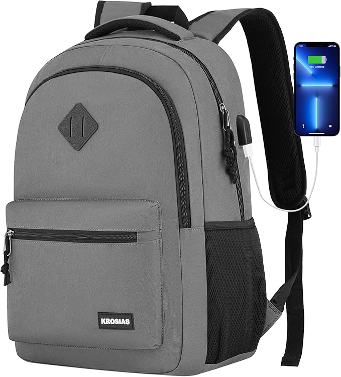 Backpack for Men and Women, School Backpack Teens Boys and Girls 15.6 Inch Laptop Bookbag with USB Charger for High School College Work Travel Business (Dark Gray)