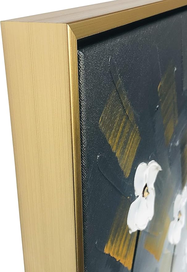 Wieco Art Framed Wall Art Morning Dancing Floral Oil Paintings Canvas Wall Art Modern Grace Abstract Flowers Artwork for Living Room Bedroom Home Decorations Wall Decor with Golden Frame