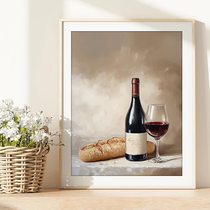 Wine & Bread Still Life Art Print - 11x14 | Vintage Wall Art for Kitchen Decor | Dining Room Wall Pictures for Farmhouse | Rustic Wall Pictures for Living Room
