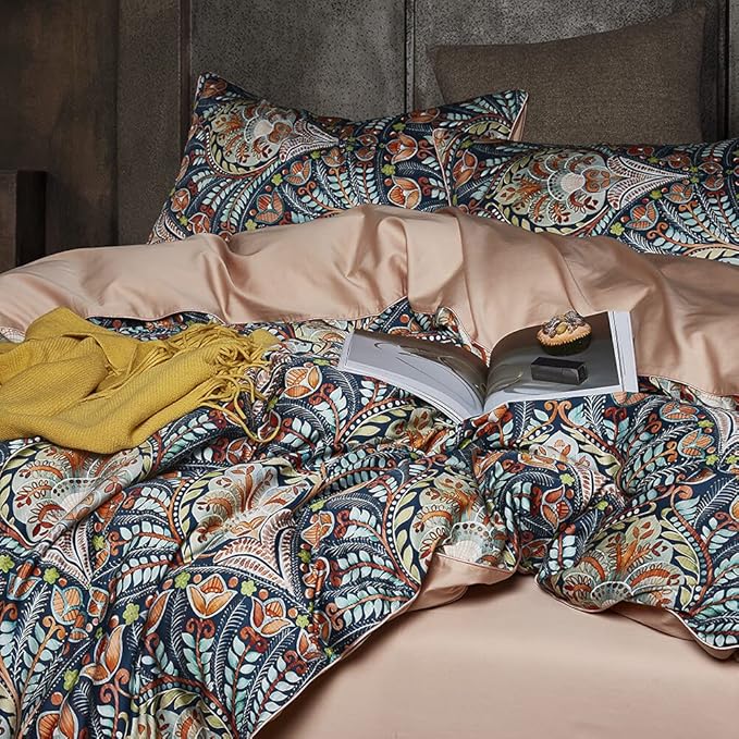 Cupocupa Duvet Cover King Size Set;Boho Floral Pattern King Size Duvet Cover Set - Soft Bedding with Leaf Print Paisley and Pillowcases