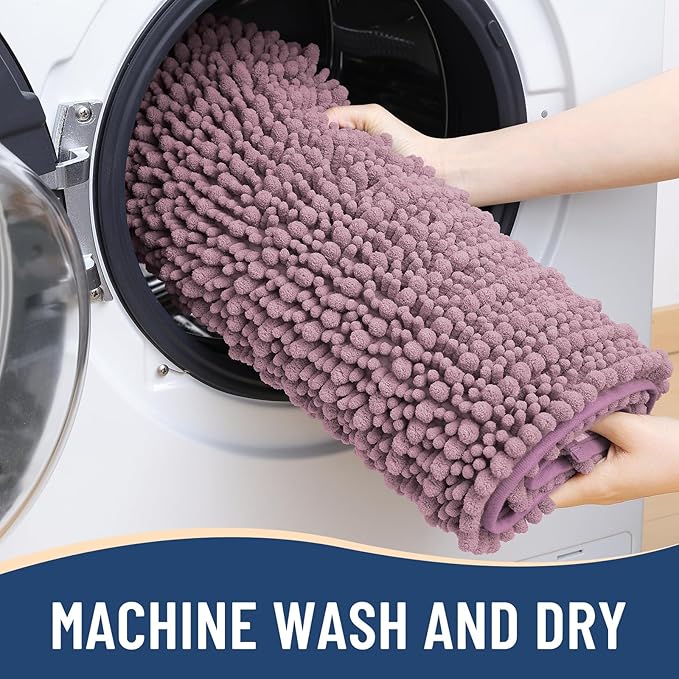 Arotive Luxury Chenille Bathroom Rug Mat, Extra Soft Thick Absorbent Shaggy Bath Rugs, Non-Slip Machine Wash Dry, Plush Bath Mats for Bathroom, Shower and Tub, 30x17, Deep Plum