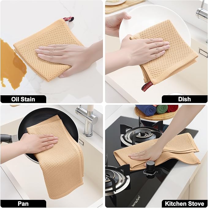 Homaxy 100% Cotton Kitchen Towels and Dishcloths Set, 12 x 12 Inches and 13 x 28 Inches, Set of 8 Bulk Kitchen Towels Set, Ultra Soft Absorbent Dish Cloths for Washing Dishes, Apricot