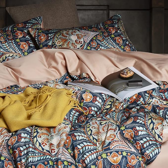 Cupocupa Duvet Cover Set;Duvet Cover Full Bedding Set Fluffy Boho Duvet Cover Set Paisley Floral Bedding Collection Duvet Cover with Pillowcases