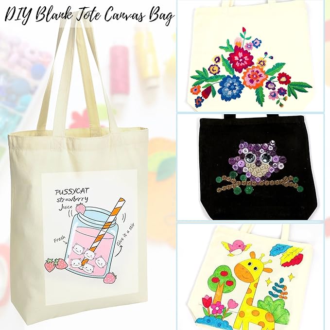 Canvas Tote Bags - 2 Pcs Multi-Purpose Reusable Bags - Perfect for Grocery, Shoppping & DIY Gifts