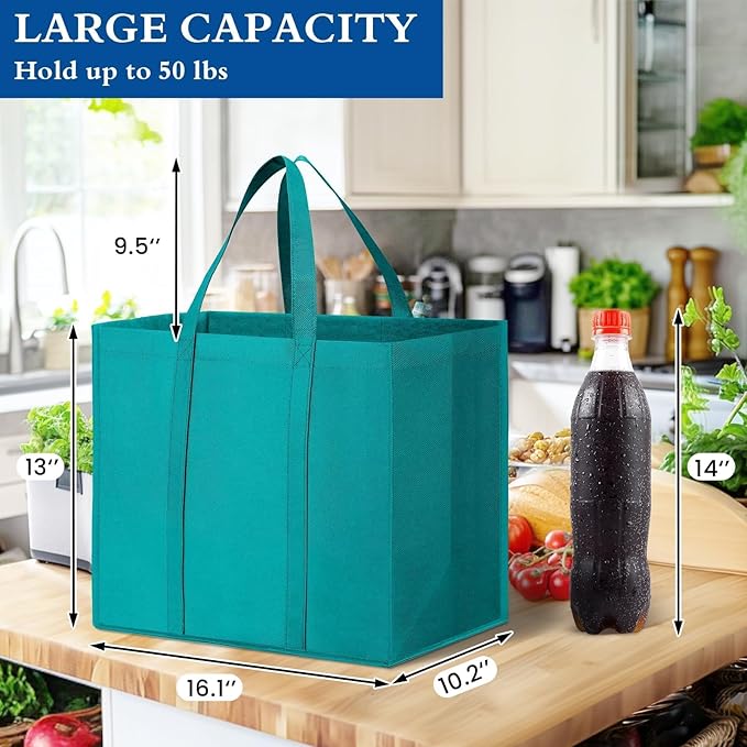 WISELIFE Reusable Grocery Shopping Bags 10 Pack Large Foldable Tote Bags Bulk, Long Handle for Shopping Groceries Clothes (New 5 Colors)