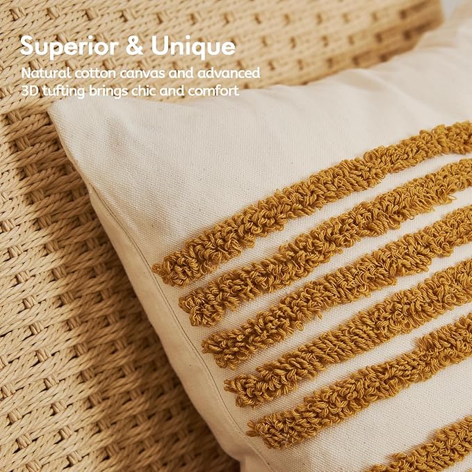 lifein 18x18 Pillow Covers-Throw Pillow Cover,Tufted Boho Jacquard Pillow Covers,Farmhouse Decorative Pillow Cover,Pillow Cases for Gift,Couch,Sofa,Bed,Chair,Living Room,Home Decor(18x18inch)