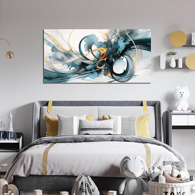 LAOTOART Abstract Painting Canvas Wall Art for Living Room - Blue Wall Decor Bedroom - Modern Wall Art for Office Size 24" x 48"