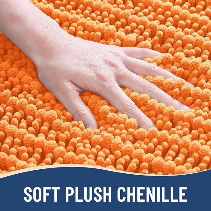 Arotive Luxury Chenille Bathroom Rug Mat, Extra Soft Thick Absorbent Shaggy Bath Rugs, Non-Slip Machine Wash Dry, Plush Bath Mats for Bathroom, Shower and Tub, 24x16, Orange
