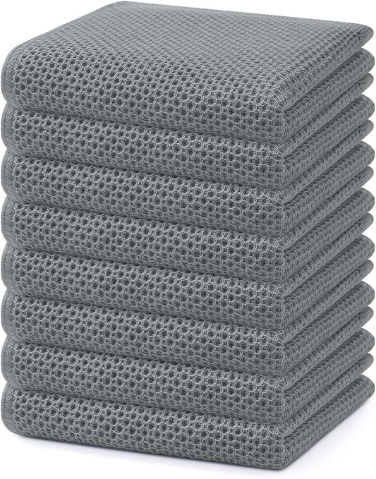 Homaxy 100% Cotton Waffle Weave Kitchen Dish Towels, Ultra Soft Absorbent Quick Drying Cleaning Towel, 13 x 28 Inches, 8-Pack, Grey