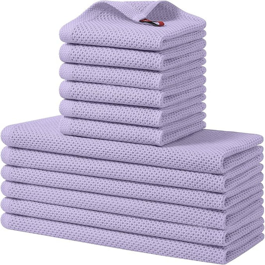 Homaxy 100% Cotton Kitchen Towels and Dishcloths Set, 12 x 12 Inches and 13 x 28 Inches, Set of 12 Bulk Kitchen Towels Set, Ultra Soft Absorbent Dish Cloths for Washing Dishes, Lavender