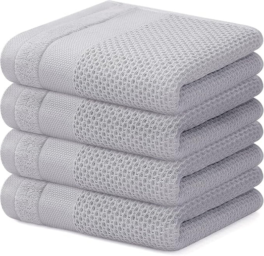 Homaxy 100% Cotton Waffle Weave Kitchen Towels, 13 x 28 Inches Super Absorbent and Machine Washable Dish Towels for Drying Dishes, 4-Packs, Light Grey
