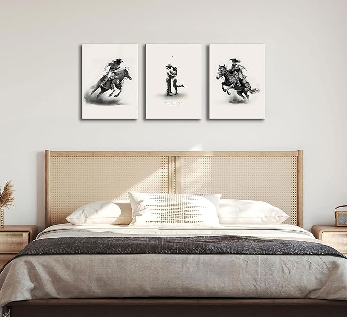 3Pcs Framed male cowboy and Cowgirl Canvas Wall Art Western Eclectic Wall Decor Pictures Wild West Prints Posters Rodeo Paintings of Western and Southwestern Decor Lovers ready to hang