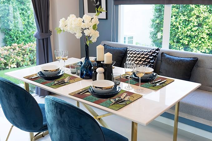 Vinyl Rectangular Placemats Set of 4 - Non Slip Place Mats Ideal for Indoor and Outdoor Dining Table - Washable and Heat Resistant Table Mat for Kitchen Tables (Coffee II)