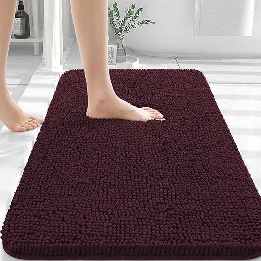 OLANLY Bathroom Rugs 36x24, Extra Soft Absorbent Chenille Bath Rugs, Rubber Backing Quick Dry, Machine Washable Bath Mats for Bathroom Floor, Tub and Shower, Home Decor Accessories, Black Cherry