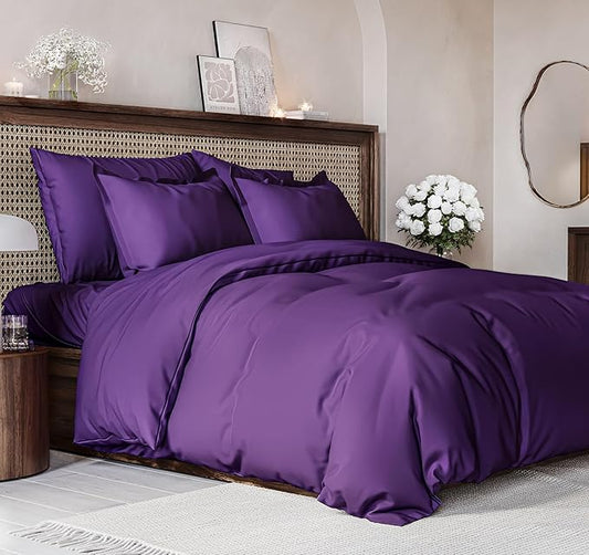 Duvet Cover Full Size Set - Extra Soft Full Size Duvet Cover 80 x 90 with 2 Pillow Shams - Hotel Luxury, Easy Care and Fade Free with Zipper Closures & Ties - Comfy, Breathable Bedding Set (Purple)