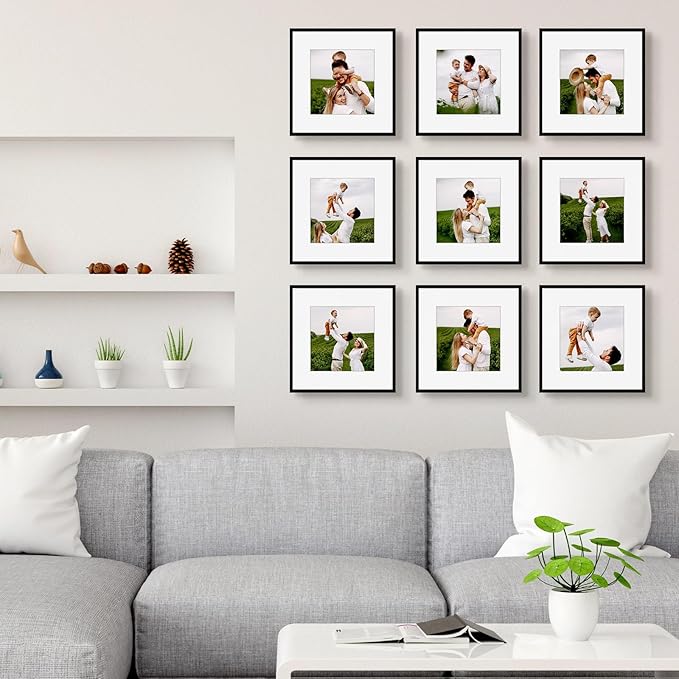 Golden State Art 12x12 Picture Frame 3 Pack - Aluminum Frames with 8x8 Removable Mats & Real Glass, Display 12x12 Posters or 8x8 Photos - Black Gallery Wall Frames for Home Office Decor