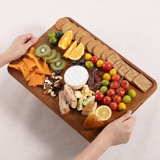Extra Large Bamboo Cutting Board Set Over Sink Nice Solid Thick Wood Juice Groove Chopping Board Big Best Hardwood Counter Organic Vegetable Kitchen Gadgets Apartment Essentials(17.5" x 12" x 0.8")