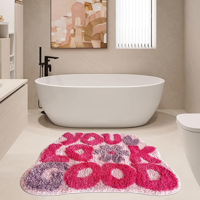 You Look Good Bath Rug, Fun Bathroom Rug,Hot Pink Bathroom Mat Cool Rugs for Bedroom Non Slip Microfiber Plush Cool Rugs for Bedroom Washable Absorbent for Bathtub 21"x25"