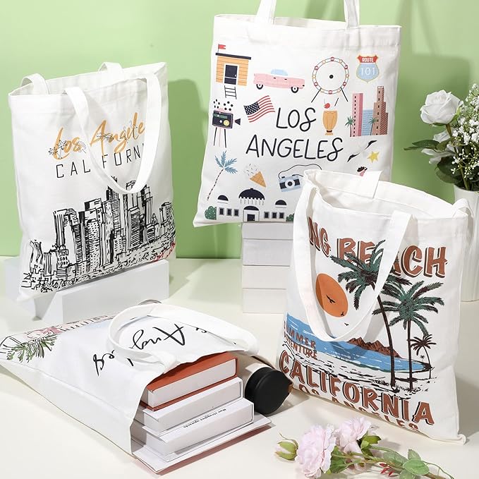 Paterr 4 Pcs City Souvenir Tote Bag-New York Chicago Seattle Los Angeles Boston San Francisco Paris Italy Las Vegas Nashville
