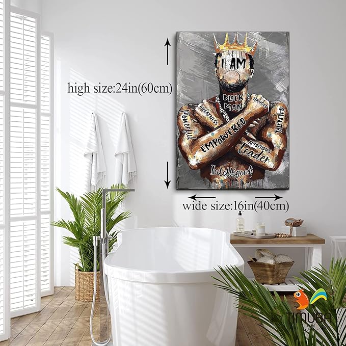Framed Black Men Wall Art African American Man Portrait Wall Art Afro King Poster Abstract Contemporary Canvas Prints Painting Home Decor for Bedroom Living Room