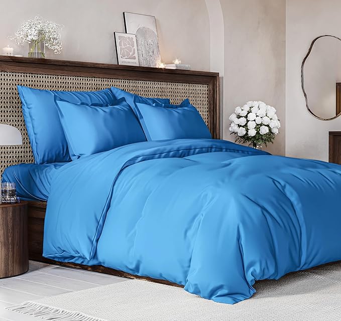 Duvet Cover Cal King Size Set - Extra Soft Cal King Size Duvet Cover 104 x 98 with 2 Pillow Shams - Hotel Luxury Easy Care and Fade Free w/Zipper Closures & Ties - Breathable Bedding Set (Royal Blue)