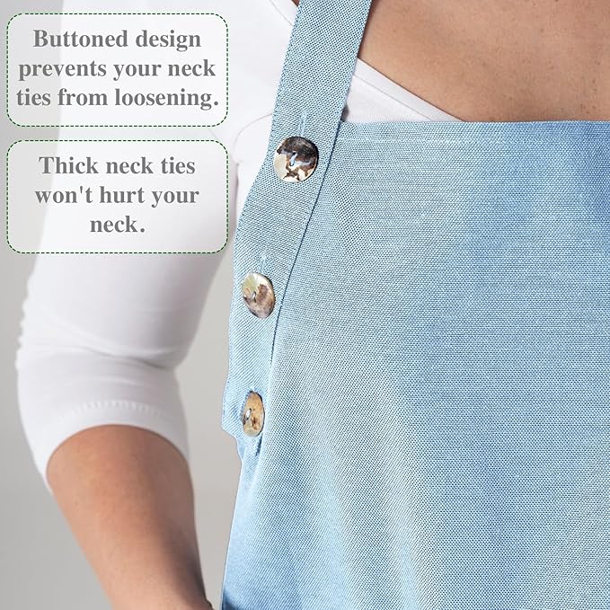 TOSHE Kitchen Apron Waterdrop Resistant Cotton Apron with adjustable Aprons for Women with Pockets 10 Color option Cooking Apron Light Blue (Light Blue)