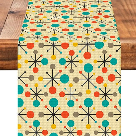 Mid Century Burlap Table Runner Seasonal Spring Fall Kitchen Dining Linen Table Decoration for Indoor Outdoor Home Party Dinner 13x72 Inch