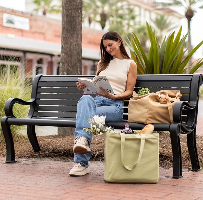 VeraMia Canvas Grocery Bag 3pc XL Set with Real Pockets, Long Shoulder Strap and Short Handle. Heavy Duty, Foldable, Washable