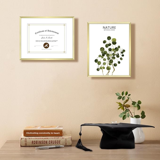 Golden State Art 14x11 Picture Frame 3 Pack - Aluminum Frames with 8.5x11 Removable Mats & Real Glass, Display 11x14 Photos or 8.5x11 Certificates - Gold Gallery Wall Frames for Home Office Decor
