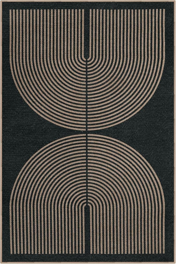 Lahome Modern Rainbow Easy Jute 4x6 Rug, Outdoor Patio Rug for Living Room Washable Black Carpet for Bedroom, Contemporary Non Slip Non Shedding Floor Carpet for Office Backyard