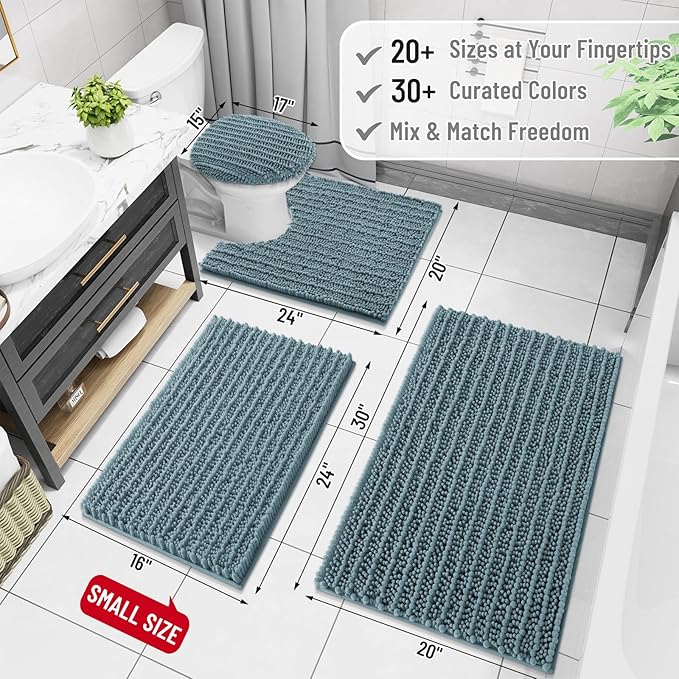 Arotive Luxury Chenille Bathroom Rug Mat, Extra Soft Thick Absorbent Shaggy Bath Rugs, Non-Slip Machine Wash Dry, Plush Bath Mats for Bathroom, Shower and Tub, 34x21, Smoky Gray