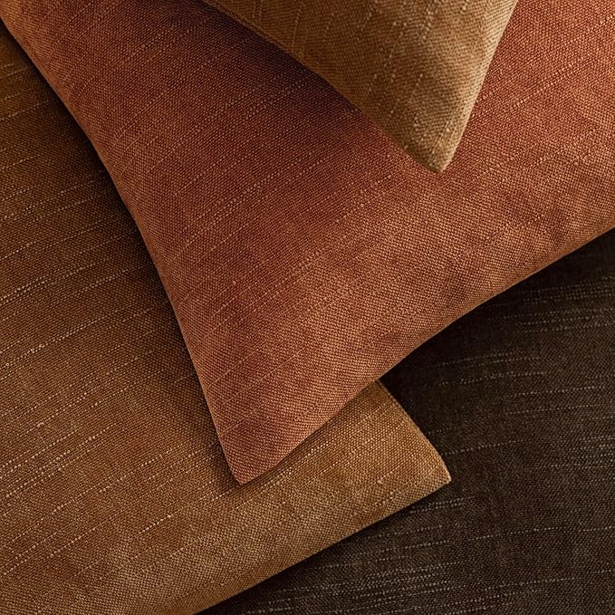 Foindtower Pack of 2 Soft Textured Chenille Throw Decorative Pillow Covers Square Accent Solid Cushion Cover Cozy Neutral Farmhouse Pillow Case for Couch Sofa Bedroom Living Room 20x20 Inch,Orange