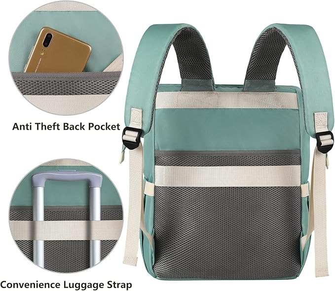 FALANKO Laptop Backpack for Women,Doctor Teacher Nurse Work Bookbag for 15.6 Inch Laptop,Large Travel Wide Open College Shoulder Purse Bag With RFID Anti Theft USB Charging Port-Green