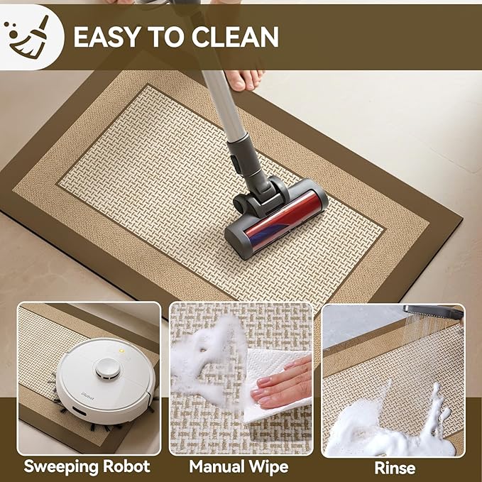 Non Slip Thin Bath Mat Bathroom Rugs, Rubber Backing Ultra Thin Bathroom Rug Fit Under Door, Quick Dry Super Absorbent Washable Shower Bath Mats, Khaki 24x36