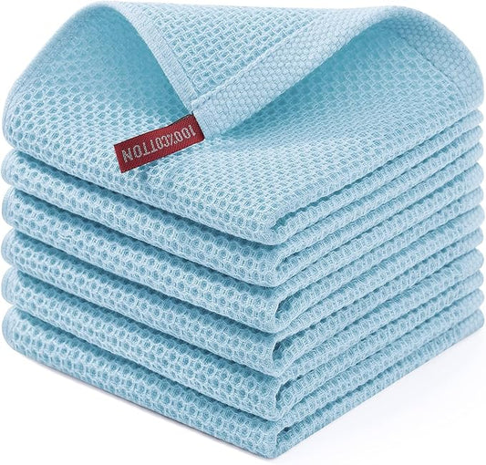 Homaxy 100% Cotton Waffle Weave Kitchen Dish Cloths, Ultra Soft Absorbent Quick Drying Dish Towels, 12 x 12 Inches, 6-Pack, Sky Blue