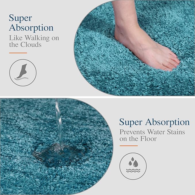 Walensee Contour Rug (20x24, Teal) Non Slip Bath Mat, Soft Microfiber Shaggy Mat, Machine Washable, U Shape Toilet Rug