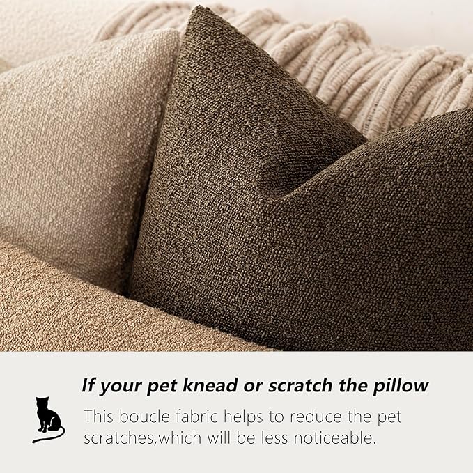 Foindtower Pack of 2, Decorative Textured Boucle Throw Pillow Covers Accent Solid Pillow Cases Cozy Soft Couch Cushion Case for Chair Sofa Bedroom Living Room Home Decor 22x22 Inch Chocolate