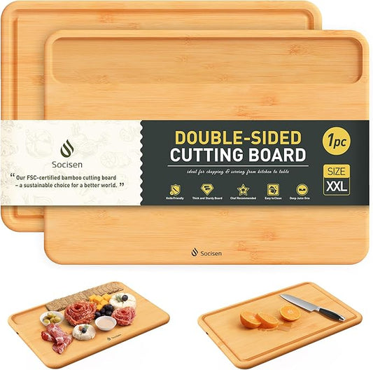 Extra Large Bamboo Board Charcuterie Wooden Cutting Chopping Board Butcher Block Nice Solid Thick Juice Groove Big Xl XXl xlarge Hardwood Kitchen Counter Organic Meat BBQ Kit(19.5" x 14" x 0.8")