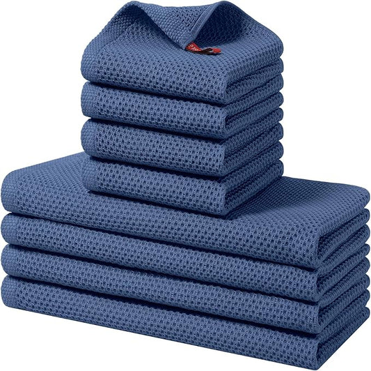 Homaxy 100% Cotton Kitchen Towels and Dishcloths Set, 12 x 12 Inches and 13 x 28 Inches, Set of 8 Bulk Kitchen Towels Set, Ultra Soft Absorbent Dish Cloths for Washing Dishes, Navy Blue